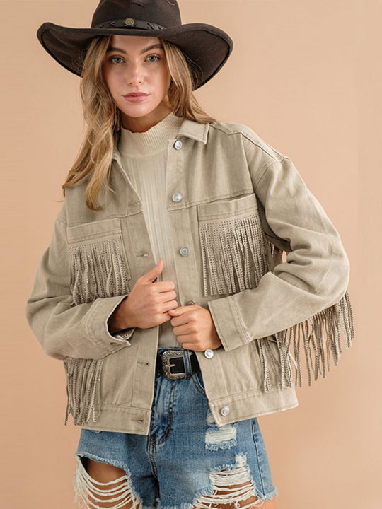 EB | Fransen-Detail Gefallene Schulter Denimjacke