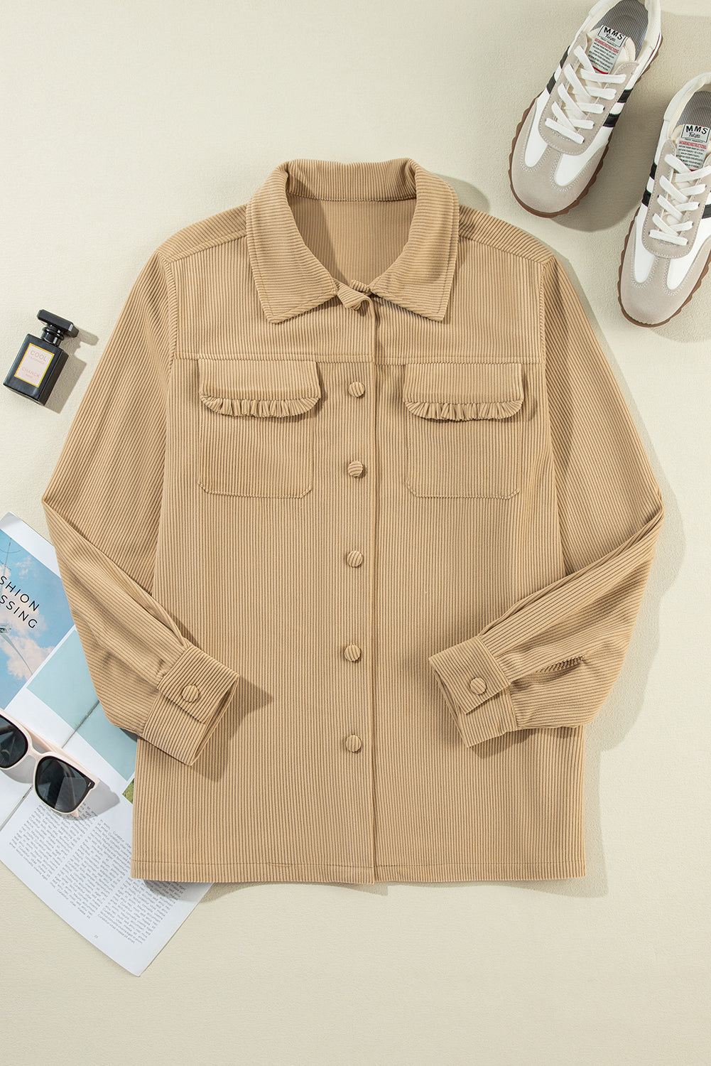 EB | Cordurahemdjacke mit Rüschendetails Baumwollmischung Elegant und Modern