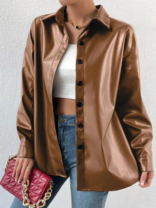 EB | Vintage Leder Bomberjacke mit Reverskragen und Knopfverschluss