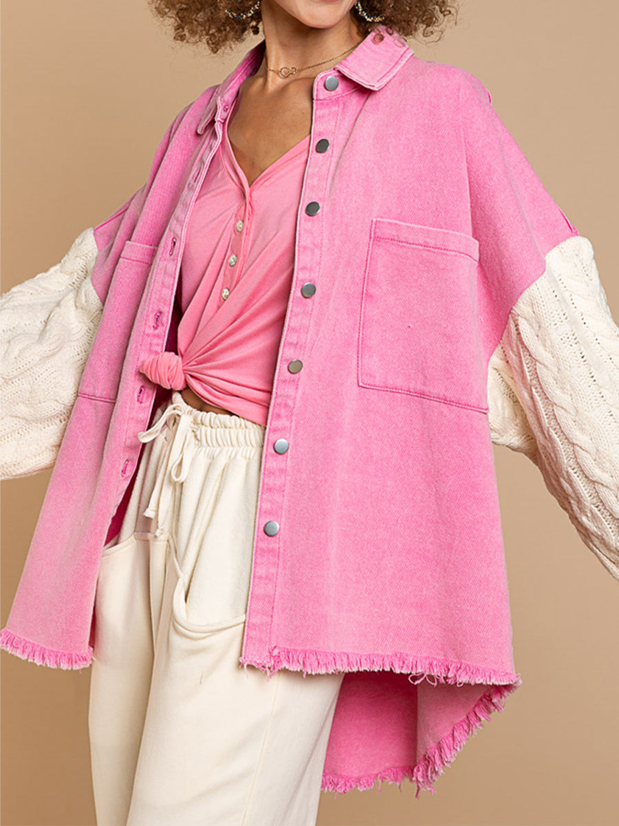 EB | Kabelstrick Raw Hem Denim Jacke
