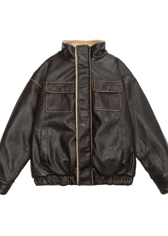 EB | Inspirierte Lammfleece gefütterte Lederjacke – Unisex-Stil
