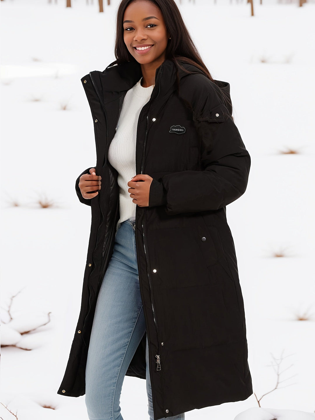 EB | Stylischer schwarzer Parka Wintermantel mit Kapuze und Futter Ideal für Herbst/Winter