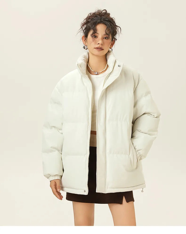 EB | Lockere Jacke mit Stehkragen aus dickem, warmem Baumwollstoff