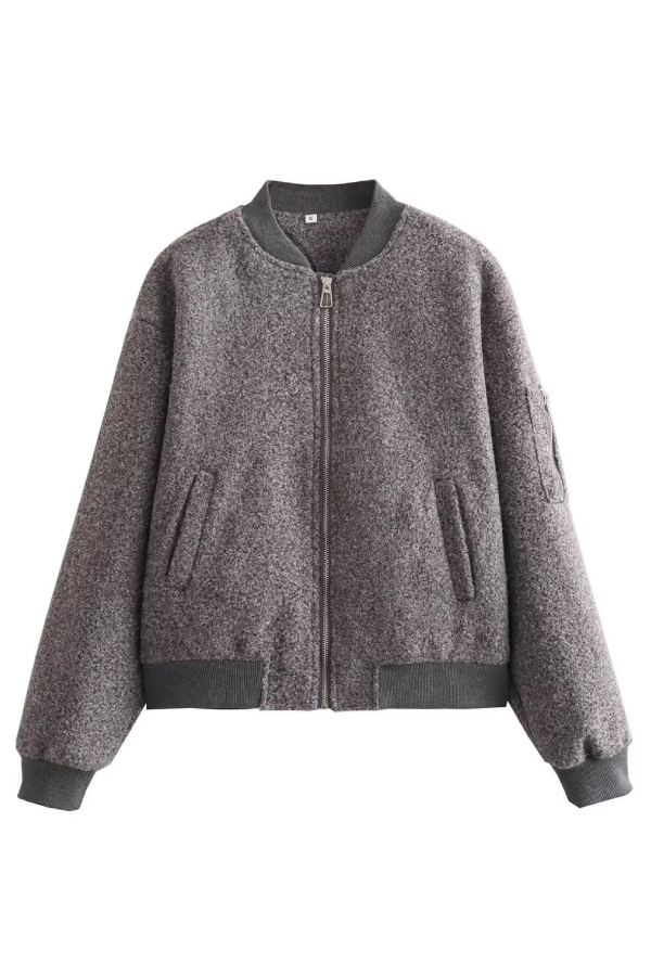 EB | Kragenlose Lange Ärmel Ripp-Flugjacke