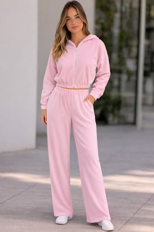 Damen sportliches Fleece-Jogginganzug mit modischem Schnitt und elastischem Bund EB