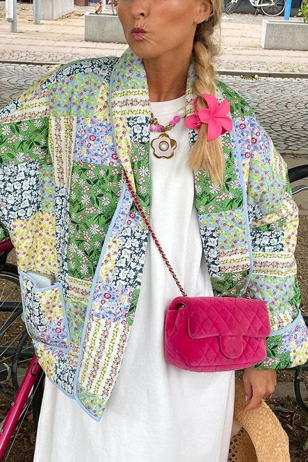 EB | Mehrfach-Patchwork-Druck mit Taschen Entspanntes Baumwolljacke