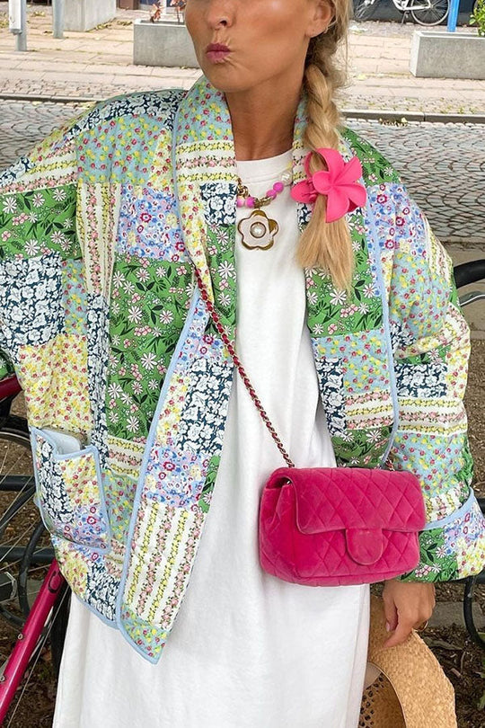 EB | Mehrfach-Patchwork-Druck mit Taschen Entspanntes Baumwolljacke