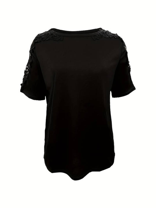 EB | Unifarbenes Rundhals-T-Shirt Mit Spitze Naht