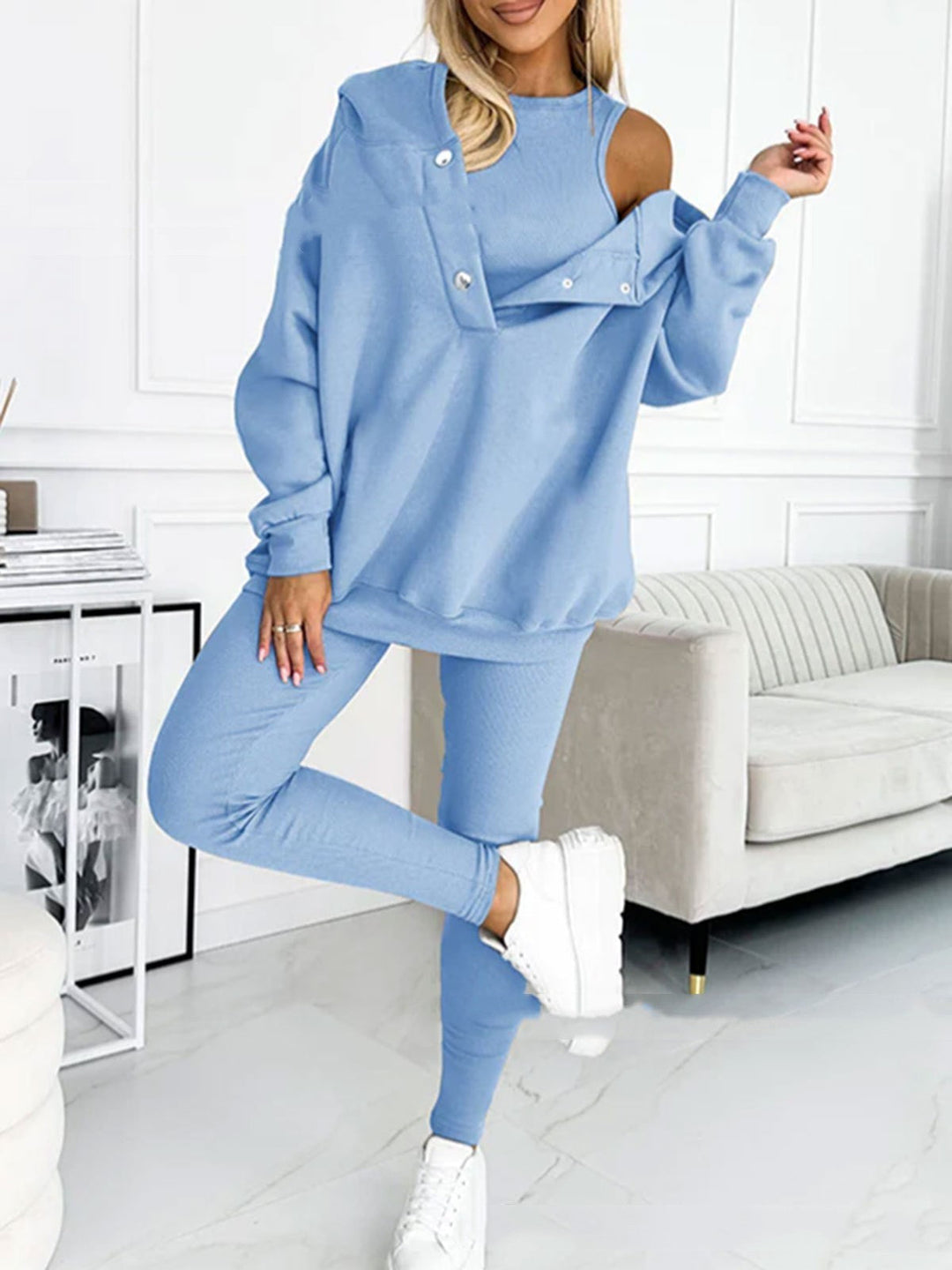 EB | 3-Teiliges Damen-Sportanzug mit Lockerem Kapuzenpullover und Slim-Hosen