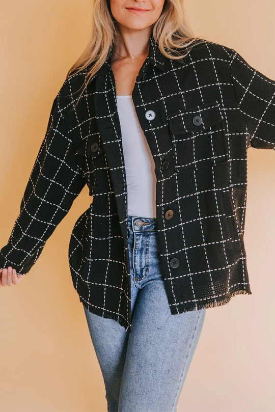 EB | Karierte Jacke mit Großen Taschen Polyester-baumwolle Schick und Vielseitig
