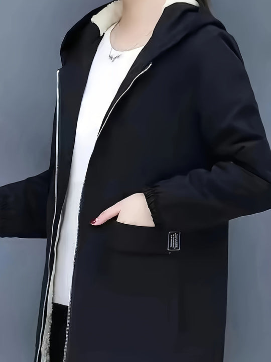 EB | Stylische warme Fleece-Winterjacke mit Kapuze und Reißverschluss Ideal für Herbst/Winter