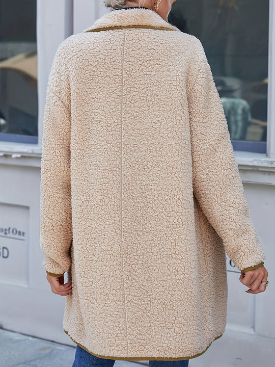 EB | Lässige Teddyjacke mit Offener Kragen Polyester Komfort und Stil