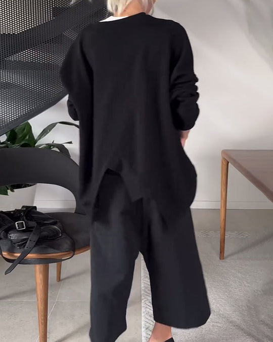 EB | Sweatshirt mit Rundhalsausschnitt und Schlitz In Unifarbe