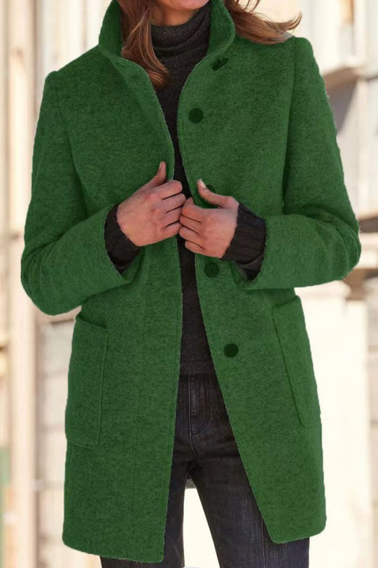 EB | Unifarbene Knopf Stehkragen Wolljacke