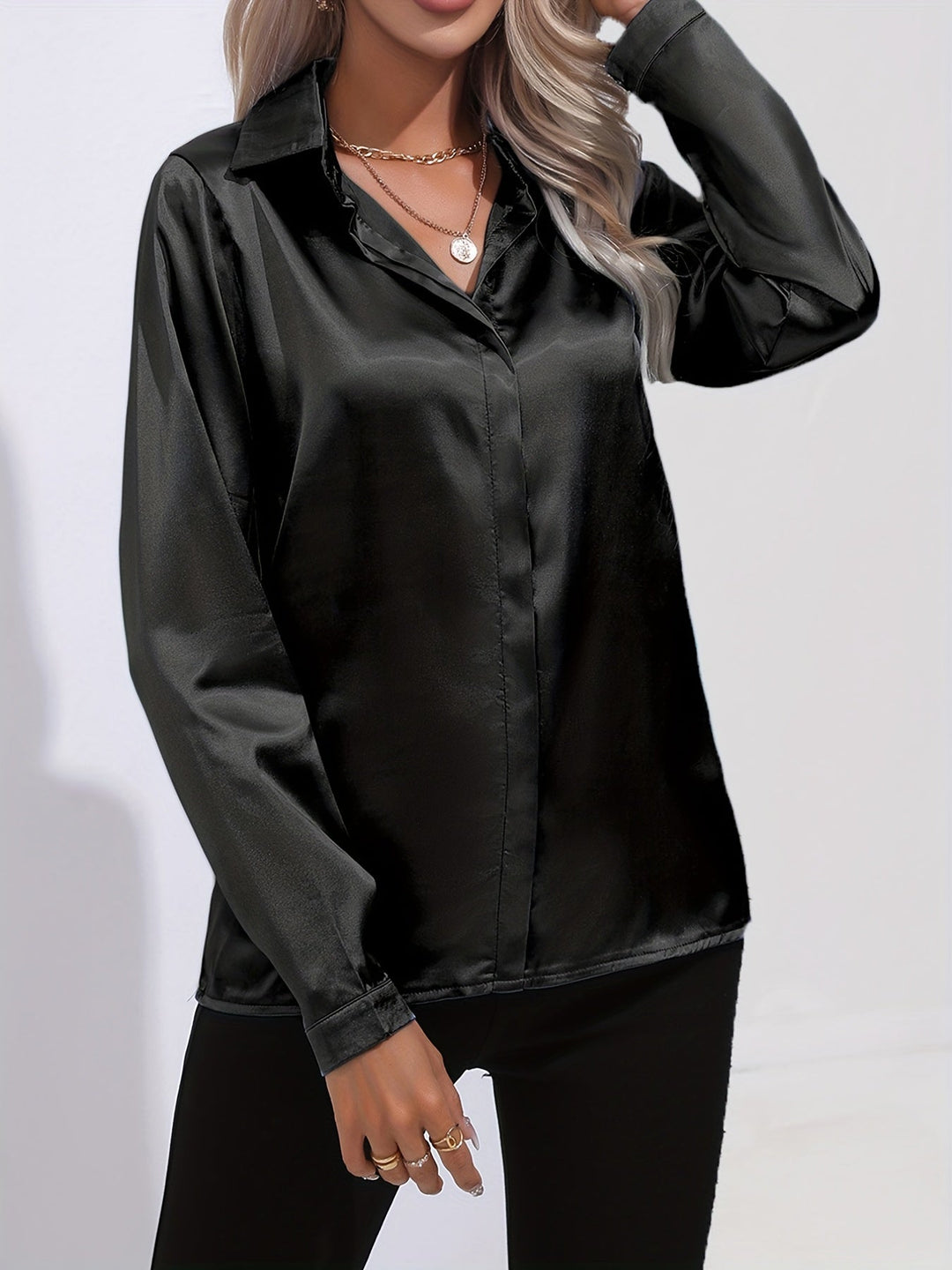 EB - Schicke Herbst Elegante Satin Bluse für Frauen