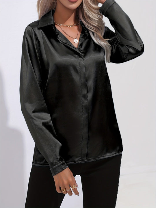 EB - Schicke Herbst Elegante Satin Bluse für Frauen
