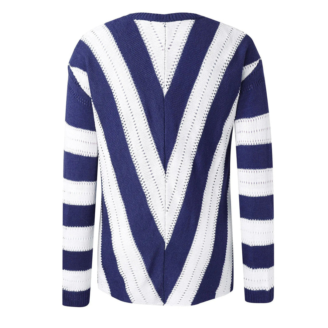 EB | Gemütlicher gestreifter Pullover mit V-Kragen für Damen