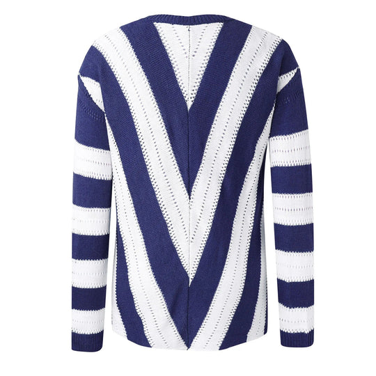 EB | Gemütlicher gestreifter Pullover mit V-Kragen für Damen
