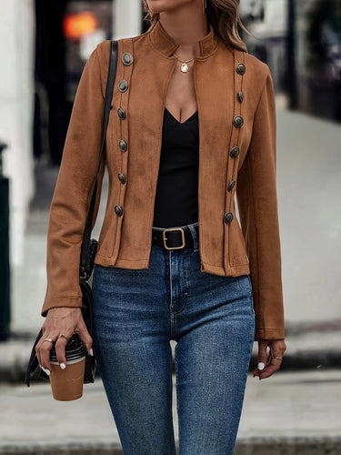 EB | Militärisch Inspirierte Blazer mit Knopfdetails Polyester Stilvoll und Scharf