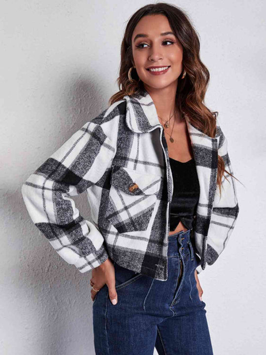 EB | Karierter Knopf-Front-Jacke mit Taschen