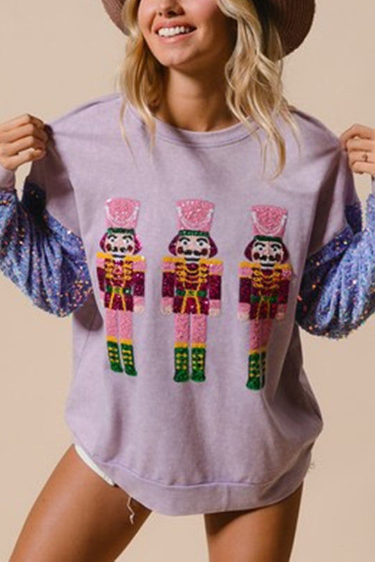 EB | Weihnachten Lässig Locker Rundhals Pailletten Ärmel Sweatshirt