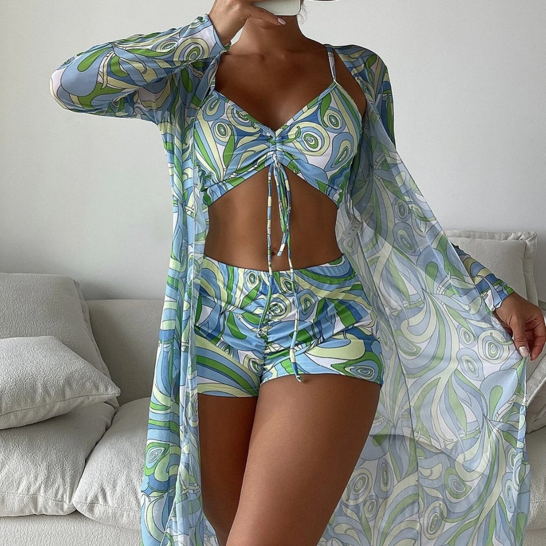 EB | Dreiteilige Bluse mit hoher Taille und langen Ärmeln mit Kordelzug