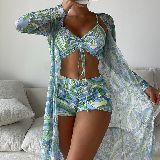 EB | Dreiteilige Bluse mit hoher Taille und langen Ärmeln mit Kordelzug