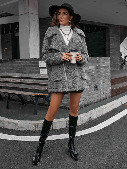 EB | Double Take Zip up Teddy Jacke mit Kragen