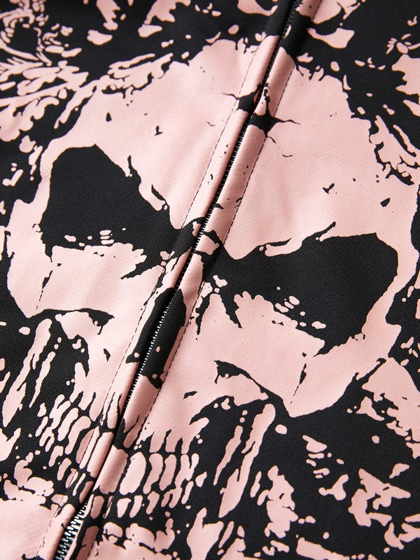 EB | Vintage Schädelprint Oversized Hoodie mit Reißverschluss