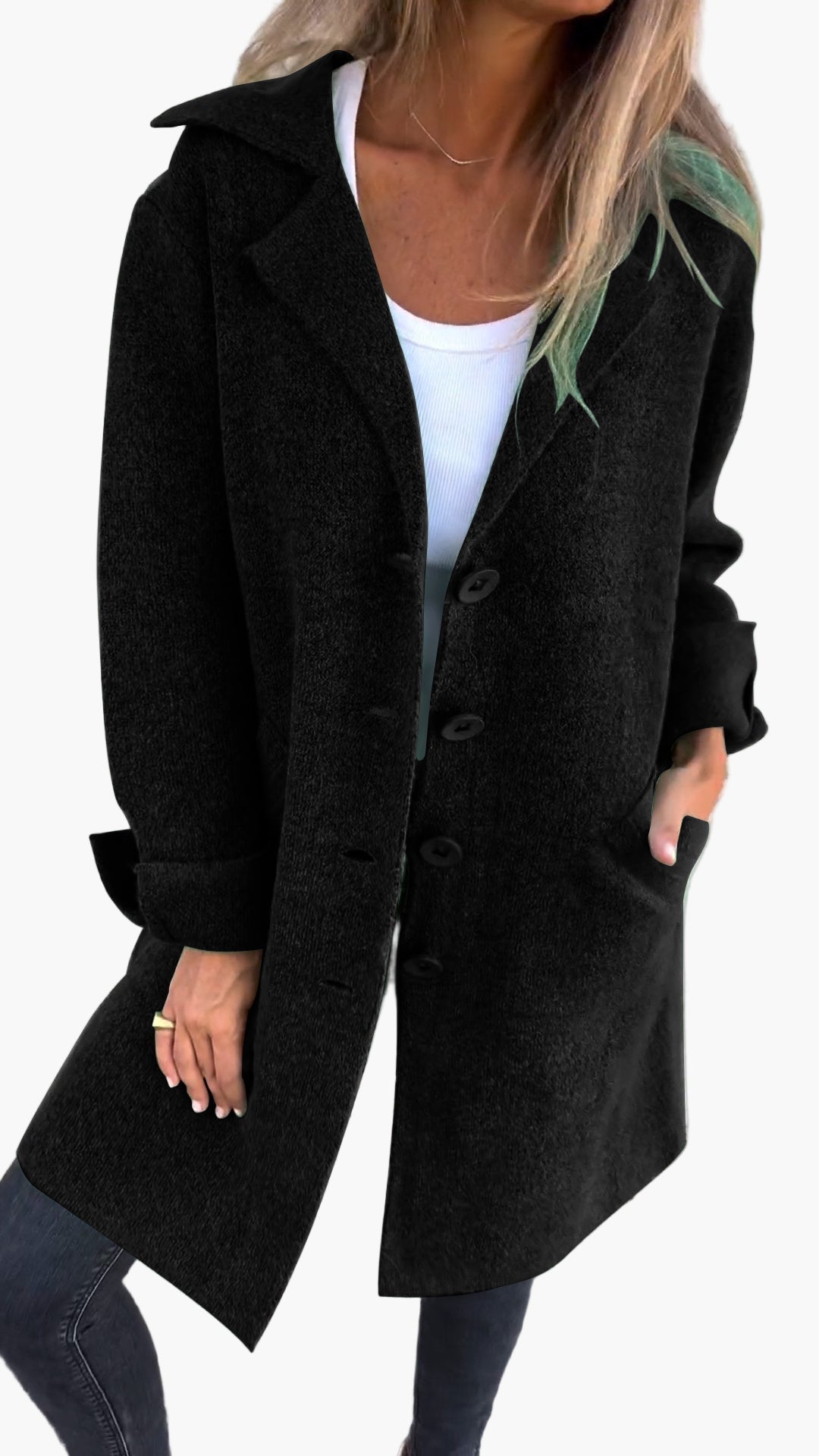 EB | Mantel mit Elegantem Revers - Langer Übergangsjacke für Alltag und Büro