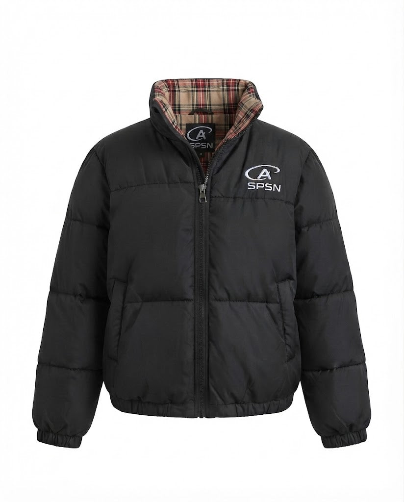 Damen nan oversized wattierter Kurzpuffer mit hochschließendem Stehkragen und praktischen Eingrifftaschen EB