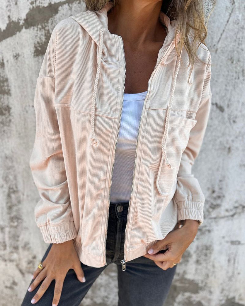 EB | Lässige Leichte Cordjacke mit Kapuze für Frauen