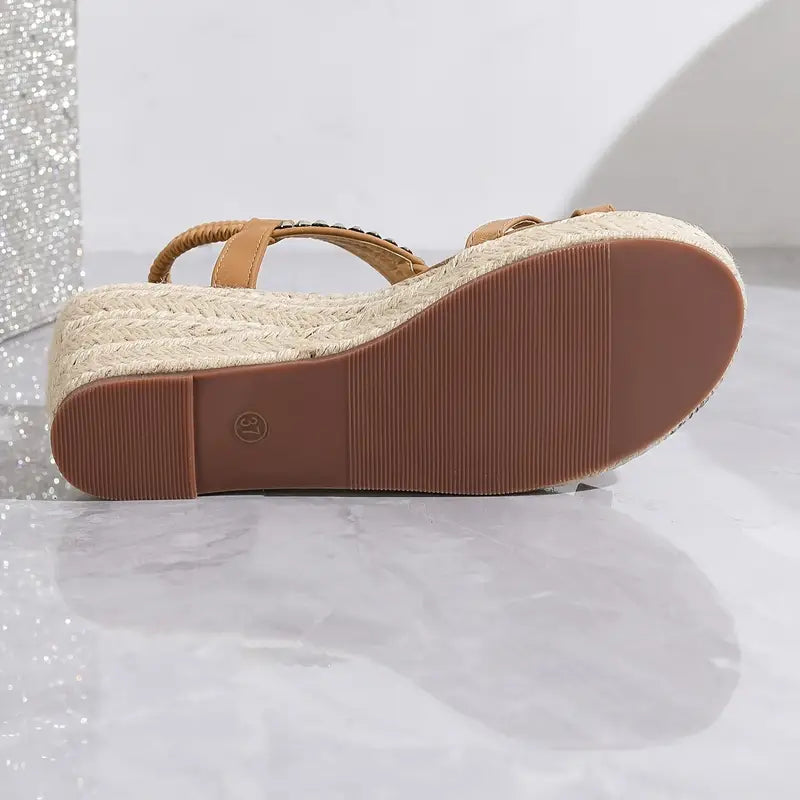 EB | Damen Sandalen mit Strass-Verzierung und Keilabsatz