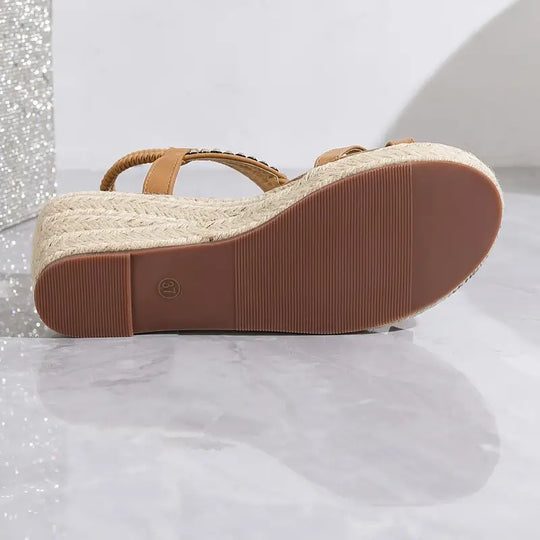 EB | Damen Sandalen mit Strass-Verzierung und Keilabsatz