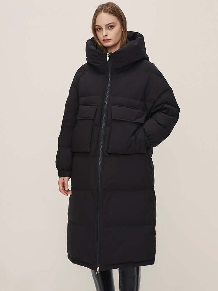 EB | Damen Lange Winter Pufferjacke mit Kapuze