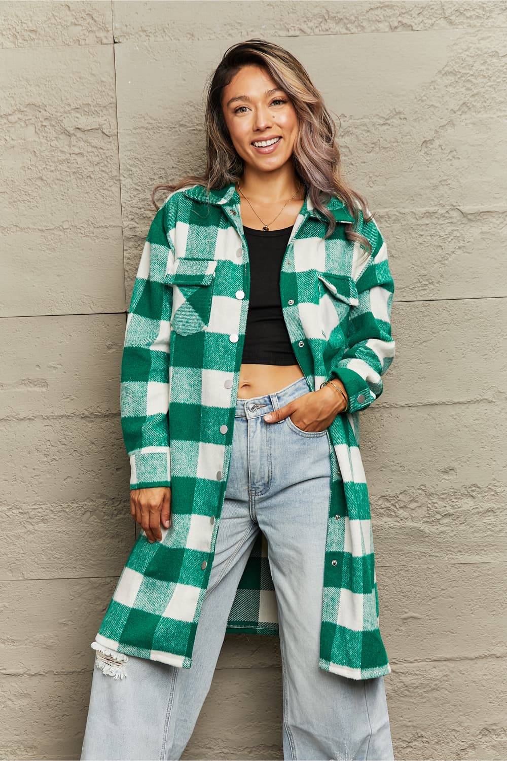 EB | Karierte Longline Hemdjacke