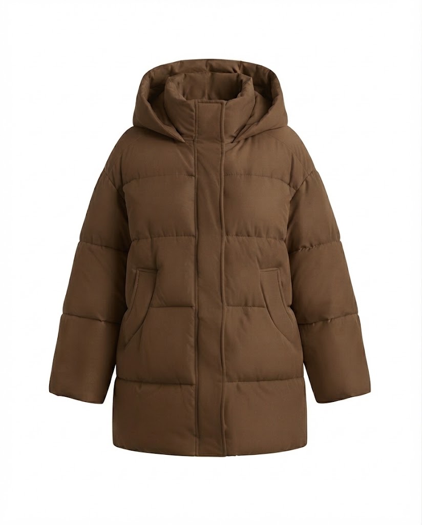Damen nan oversized wattierter Mantel mit kontrastfarbiger Innenkapuze, Zweiwege-Reißverschluss und praktischen Eingrifftaschen EB