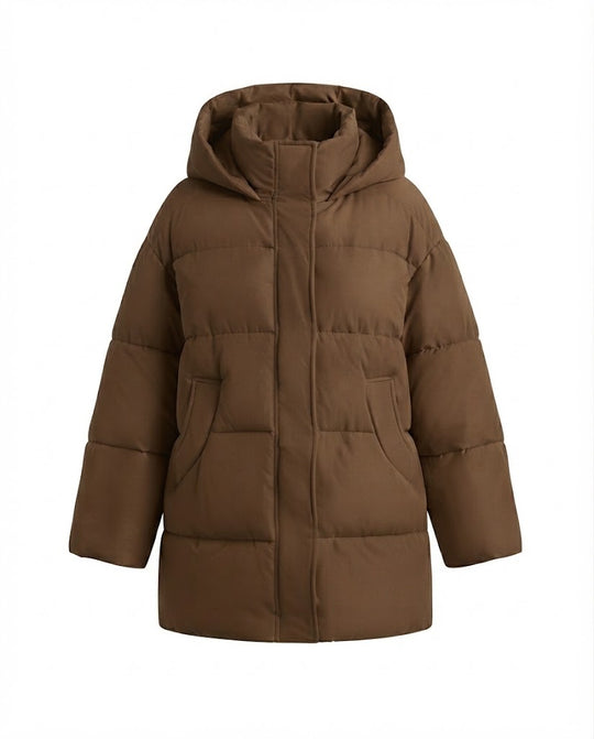 Damen nan oversized wattierter Mantel mit kontrastfarbiger Innenkapuze, Zweiwege-Reißverschluss und praktischen Eingrifftaschen EB