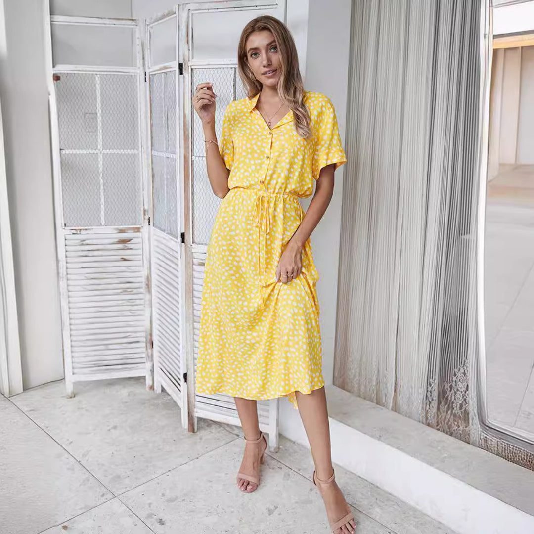 EB | Polka-Dot-Kleid mit V-Ausschnitt und Knöpfen