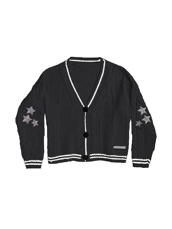 EB | Oversized Kabelgestrickte Jacke mit Sternstickerei