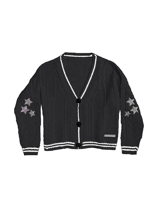 EB | Oversized Kabelgestrickte Jacke mit Sternstickerei