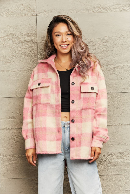EB | Karierte Kragenknopf Jacke
