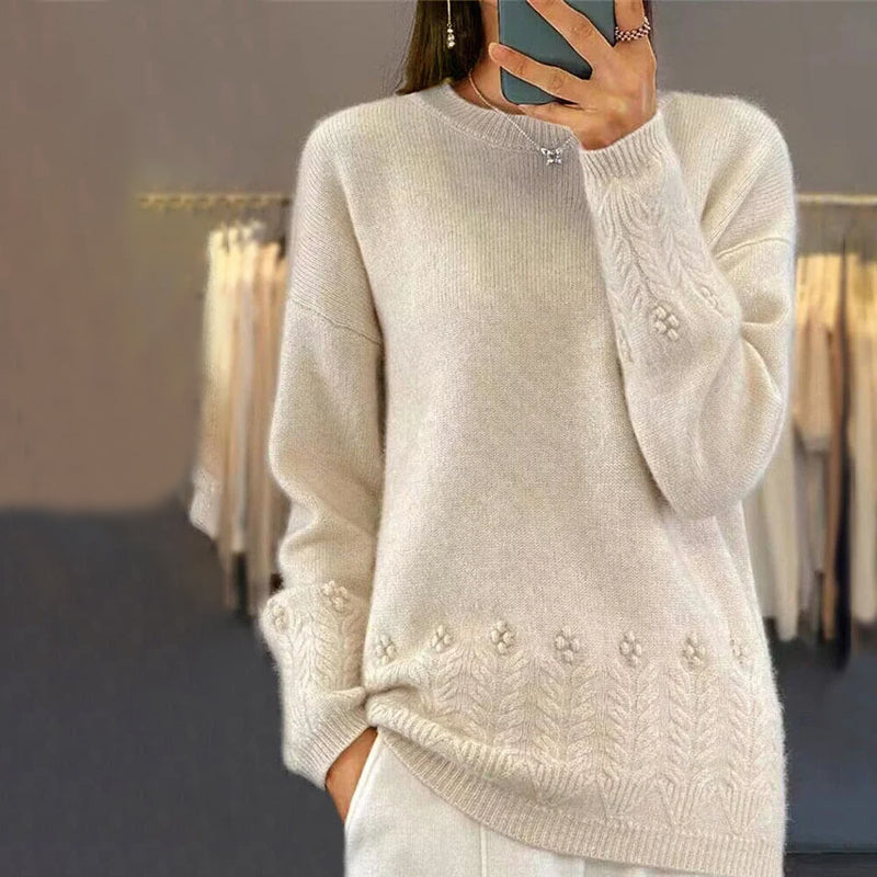 EB | Strickbluse mit Musterdetails Wolle Komfortabel und Elegant