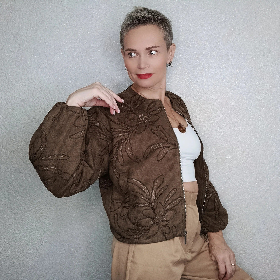 EB | Bomberjacke mit Wildlederstruktur und Stickerei