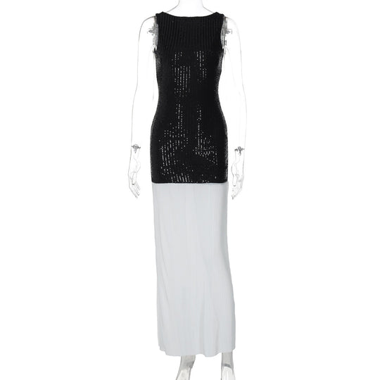 EB | Ärmelloses langes Kleid mit Pailletten und Neckholder