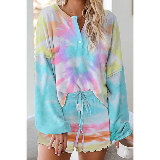 EB | Batik bedrucktes Langarm-Shorts-Set