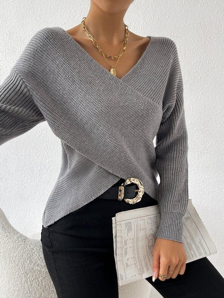 EB | Strickbluse mit Umschlag V-ausschnitt Elegant und Einfach