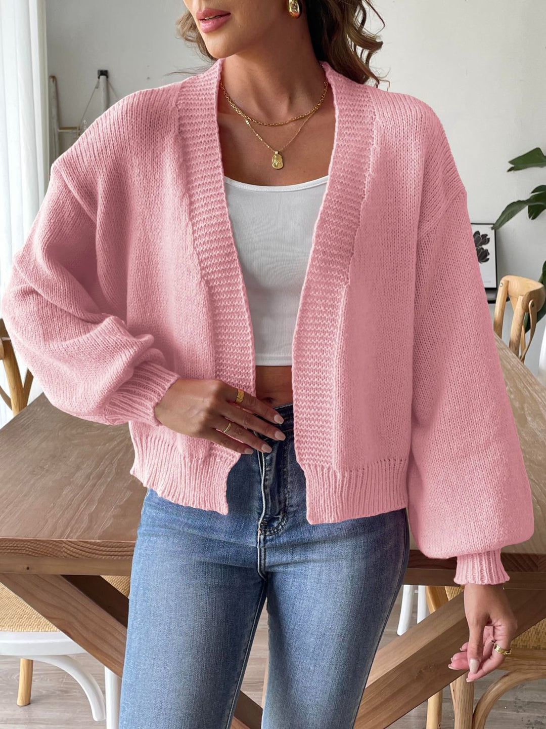 EB | Legere Strickjacke mit langen Ärmeln und offener Front