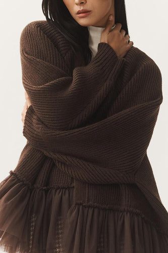EB | Strickjacke mit Netz-Rüsche und Langen Ärmeln