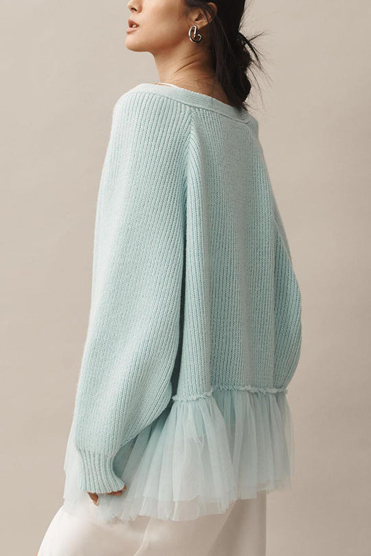 EB | Strickjacke mit Netz-Rüsche und Langen Ärmeln
